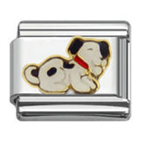 Stainless Steel 9mm Shiny 'Black and White Dog' Link for Italian Charm Bracelet