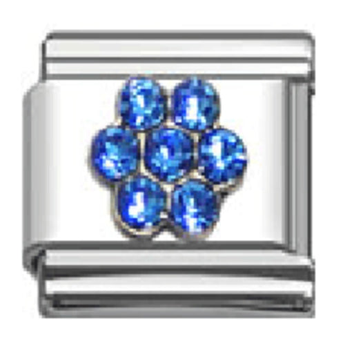 Stainless Steel 9mm Shiny Blue Crystal Flower Link for Italian Charm Bracelet