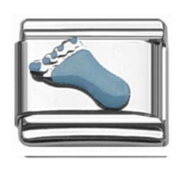 Stainless Steel 9mm Shiny Blue Footprint Link for Italian Charm Bracelet