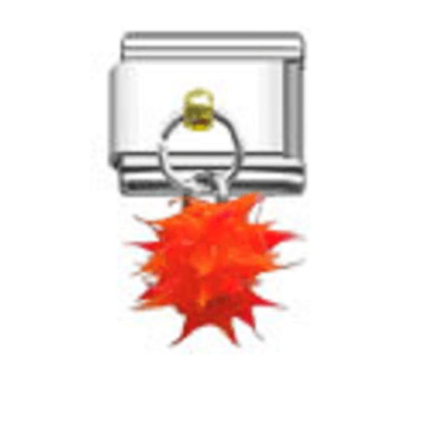 Stainless Steel 9mm Shiny 'Dangling Neon Orange Spiky Ball' Link for Italian Charm Bracelet