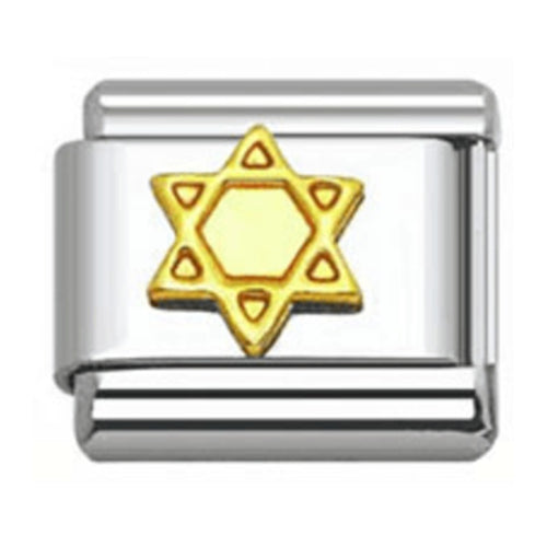 Stainless Steel 9mm Shiny Link with 'Gold Plated Star of David' for Italian Charm Bracelet