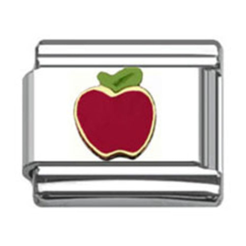 Stainless Steel 9mm Shiny Link with Red Apple for Italian Charm Bracelet