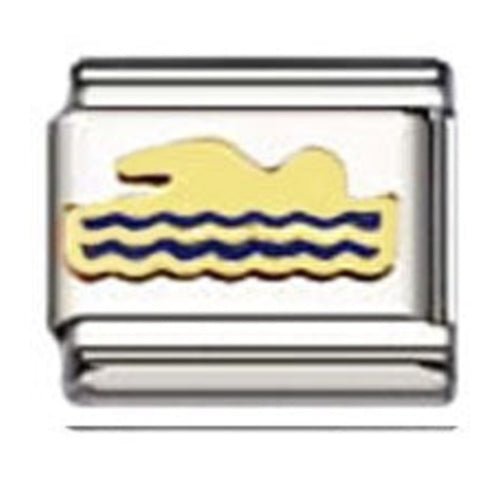Stainless Steel 9mm Shiny Link with Swimmer for Italian Charm Bracelet