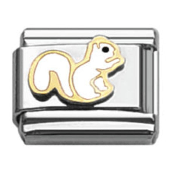 Stainless Steel 9mm Shiny Link with White Squirrel for Italian Charm Bracelet