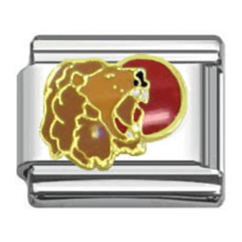 Stainless Steel 9mm Shiny 'Roaring Lion and Red Sun' Link for Italian Charm Bracelet