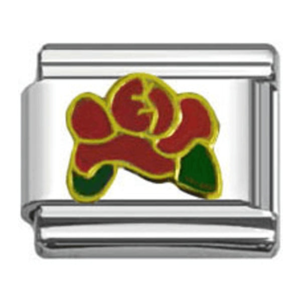Stainless Steel 9mm Shiny Red Rose Flower Link for Italian Charm Bracelet