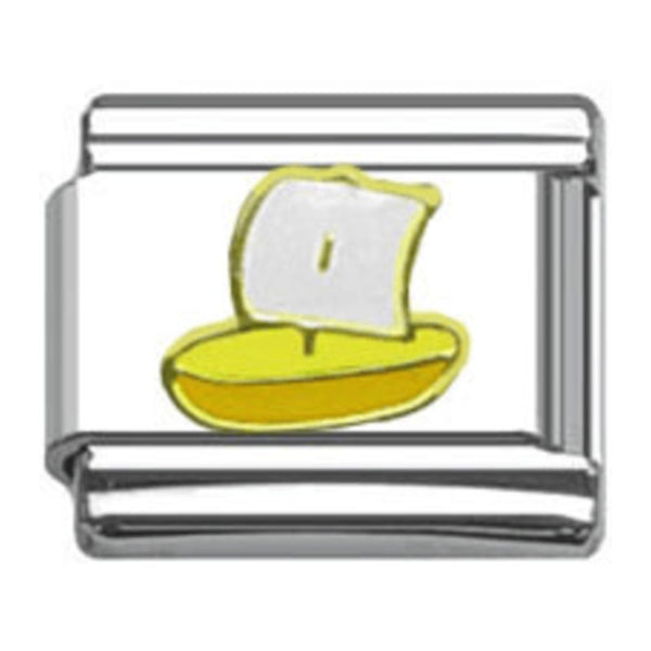 Stainless Steel 9mm Shiny 'Yellow and White Toy Sailing Boat' Link for Italian Charm Bracelet