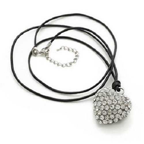 Silver 'Heart 2 Sparkle' Crystal Pendant Leather Chain Necklace