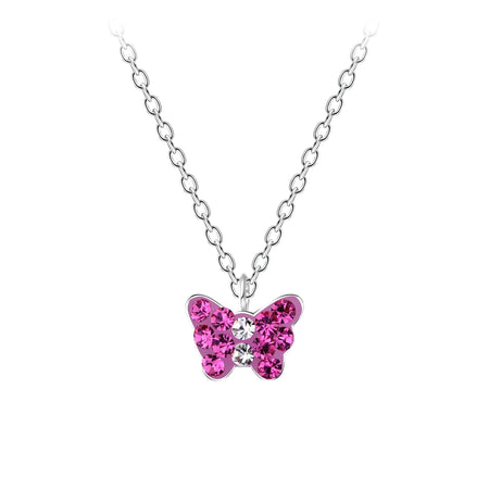Children's Sterling Silver Pink Crystal Flower Pendant Necklace