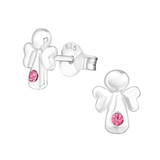 Children's Sterling Silver 'Angel with Pink Diamante' Stud Earrings