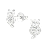 Children's Sterling Silver Crystal Cat Stud Earrings