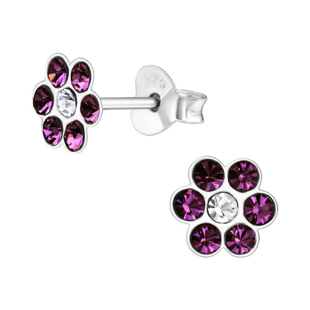 Children's Sterling Silver 'Purple Sparkle Horseshoe' Crystal Stud Earrings