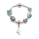 Children's Blue 'Happy 4th Birthday' Silver Plated Charm Bracelet