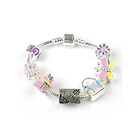 Children's Granddaughter 'Bee Happy' Silver Plated Charm Bead Bracelet