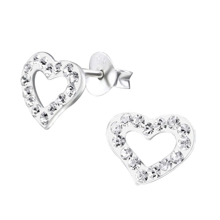 Children's Sterling Silver 'Violet Crystal Heart' Stud Earrings