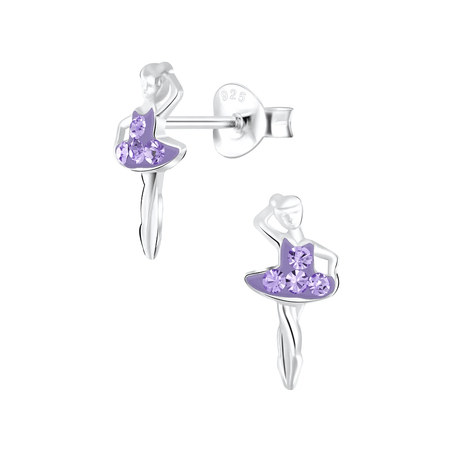 Children's Sterling Silver Ballet Shoes With Purple Diamante Stud Earrings
