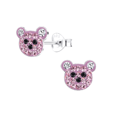 Children's Sterling Silver 'Pink and Purple Sparkle Butterfly' Crystal Stud Earrings