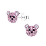 Children's Sterling Silver 'Pink Crystal Teddy Bear' Stud Earrings