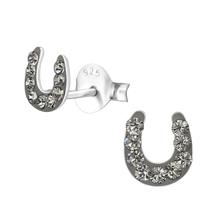 Children's Sterling Silver 'Sparkle Horseshoe' Crystal Stud Earrings