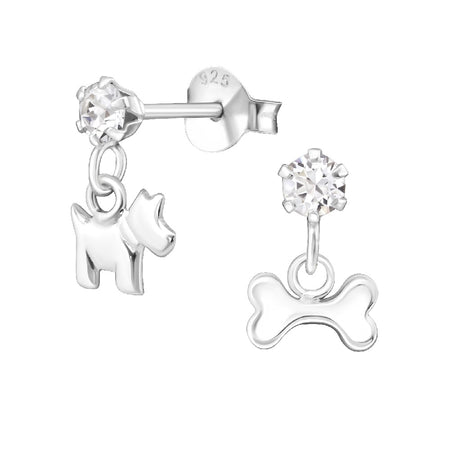 Children's Sterling Silver 'Dog with Red Collar' Crystal Stud Earrings