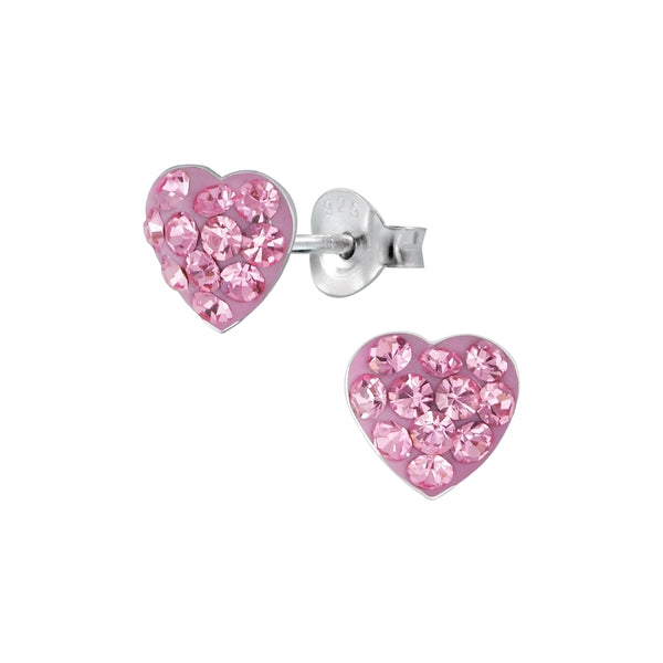 Children's Sterling Silver 'Rose Pink Dazzle Crystal Heart' Stud Earrings