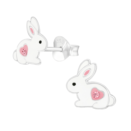 Children's Sterling Silver 'Easter Bunny Rabbit With Basket' Stud Earrings