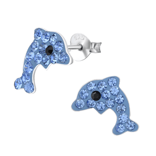 Children's Sterling Silver 'Sapphire Blue Sparkle Dolphin' Crystal Stud Earrings