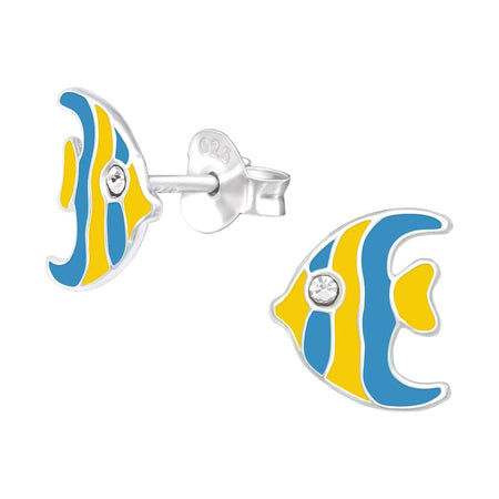 Children's Sterling Silver 'Blue Sparkle Music Notes' Crystal Stud Earrings
