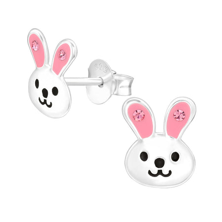 Children's Sterling Silver  'Bunny Rabbit Face with Crystals' Stud Earrings