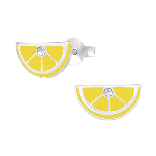 Children's Sterling Silver 'Yellow Lemon Slice' Crystal Stud Earrings
