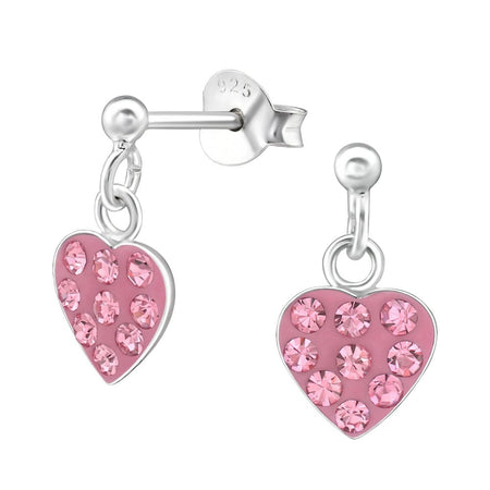 Children's Sterling Silver 'Pink Sparkle Heart' Crystal Lever Back Earrings