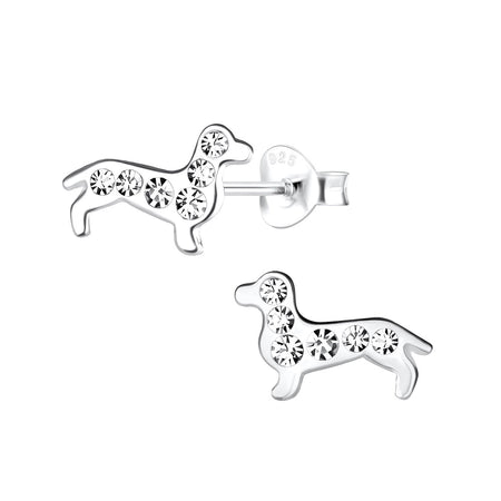 Children's Sterling Silver Christmas Sausage Dog / Dachshund Stud Earrings