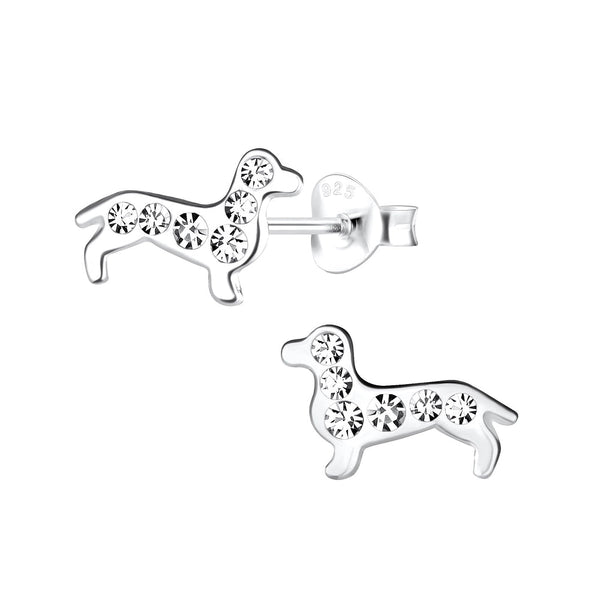 Children's Sterling Silver 'Sparkle Dog' Crystal Stud Earrings