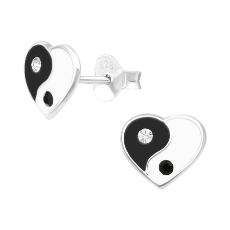 Children's Sterling Silver 'Heart with Centre Crystal' Stud Earrings