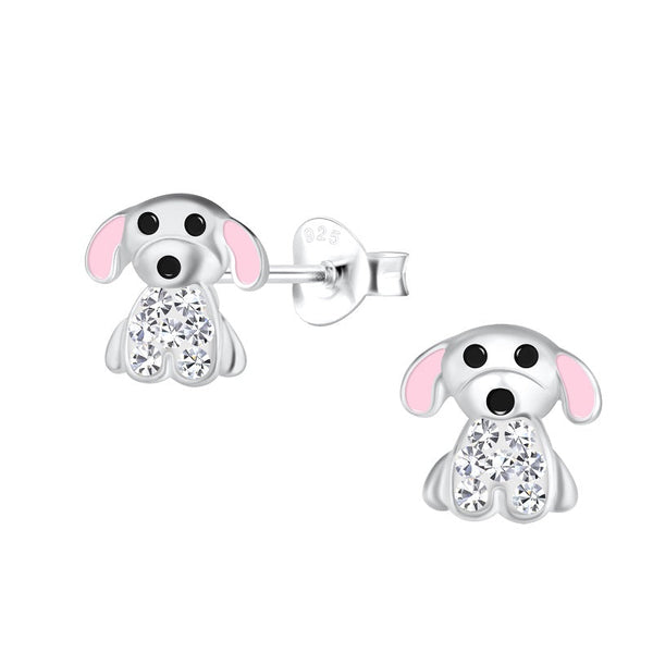 Children's Sterling Silver 'Crystal Puppy Dog' Stud Earrings
