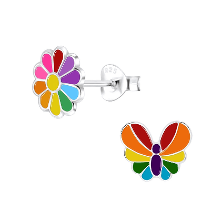 Children's Sterling Silver Set of 2 Pairs of Back to Nature Stud Earrings