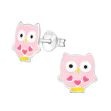Children's Sterling Silver Pink Owl Stud Earrings