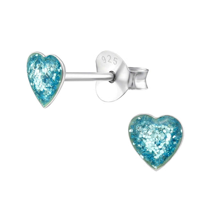 Children's Sterling Silver Shades of Blue Heart Stud Earrings