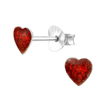 Children's Sterling Silver 'Red Crystal Drop Heart' Stud Earrings