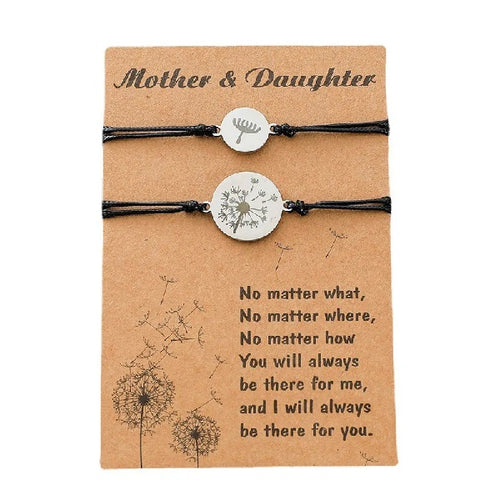 Adjustable Mother and Daughter Dandelion Wish Bracelets with Presentation Card
