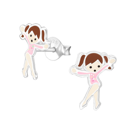 Children's Sterling Silver Gymnastics Girl with Red Leotard Stud Earrings