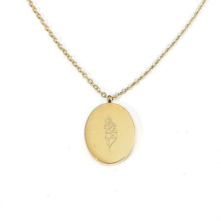'February Birth Flower' 18k Gold Plated Titanium Steel Pendant Necklace