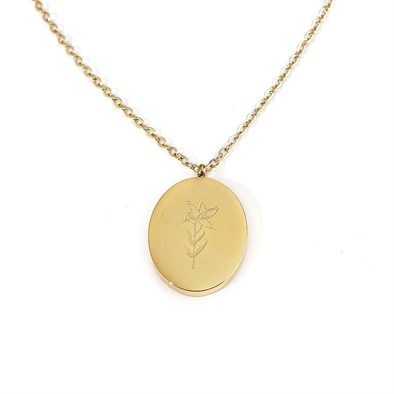 Personalised Birth Flower Heart and Disc Necklace – Engraved Memories