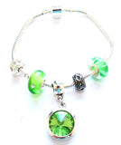 Adult's 'August Birthstone' Peridot Coloured Crystal Silver Plated Charm Bead Bracelet