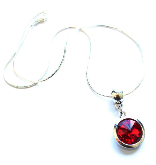 Silver Plated 'July Birthstone' Ruby Coloured Crystal Pendant Necklace