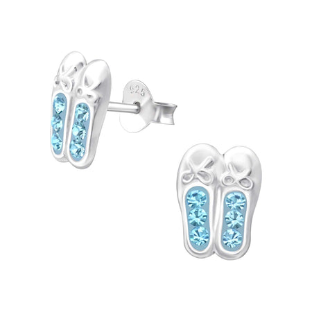 Children's Sterling Silver Ballet Shoes With Purple Diamante Stud Earrings