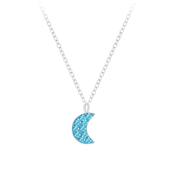 Children's Sterling Silver Blue Crystal Crescent Moon Pendant Necklace