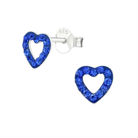 Children's Sterling Silver 'Blue Sparkle Heart' Crystal Lever Back Earrings