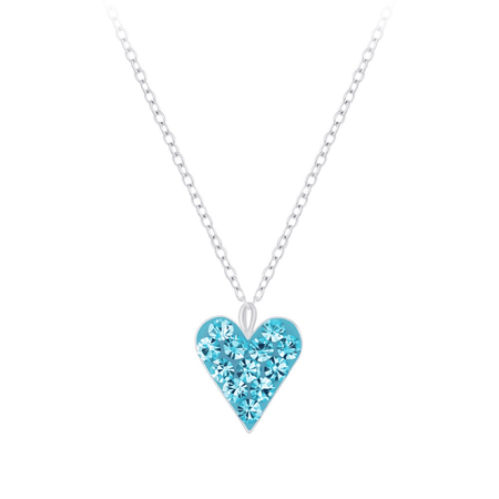 Children's Sterling Silver 'Aqua Blue Diamante Crystal Open Heart' Hoop Earrings