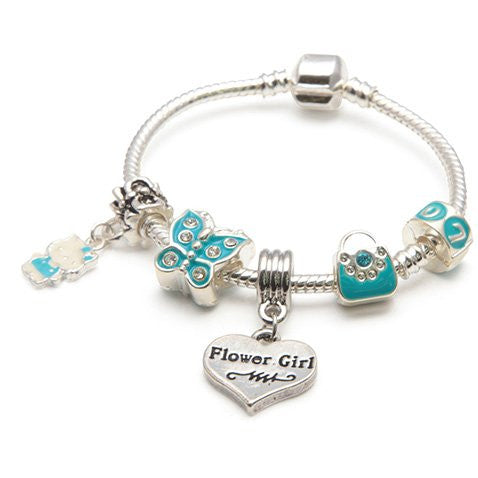 Children's Flower Girl 'Blue Butterfly' Silver Plated Charm Bead